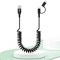 USB to USB-C and Lightning Cable 2 in 1 Support Apple Carplay & Android Auto [MFi Certified] 3A Fast Charge & Data Sync,Short Coiled Lightning…
