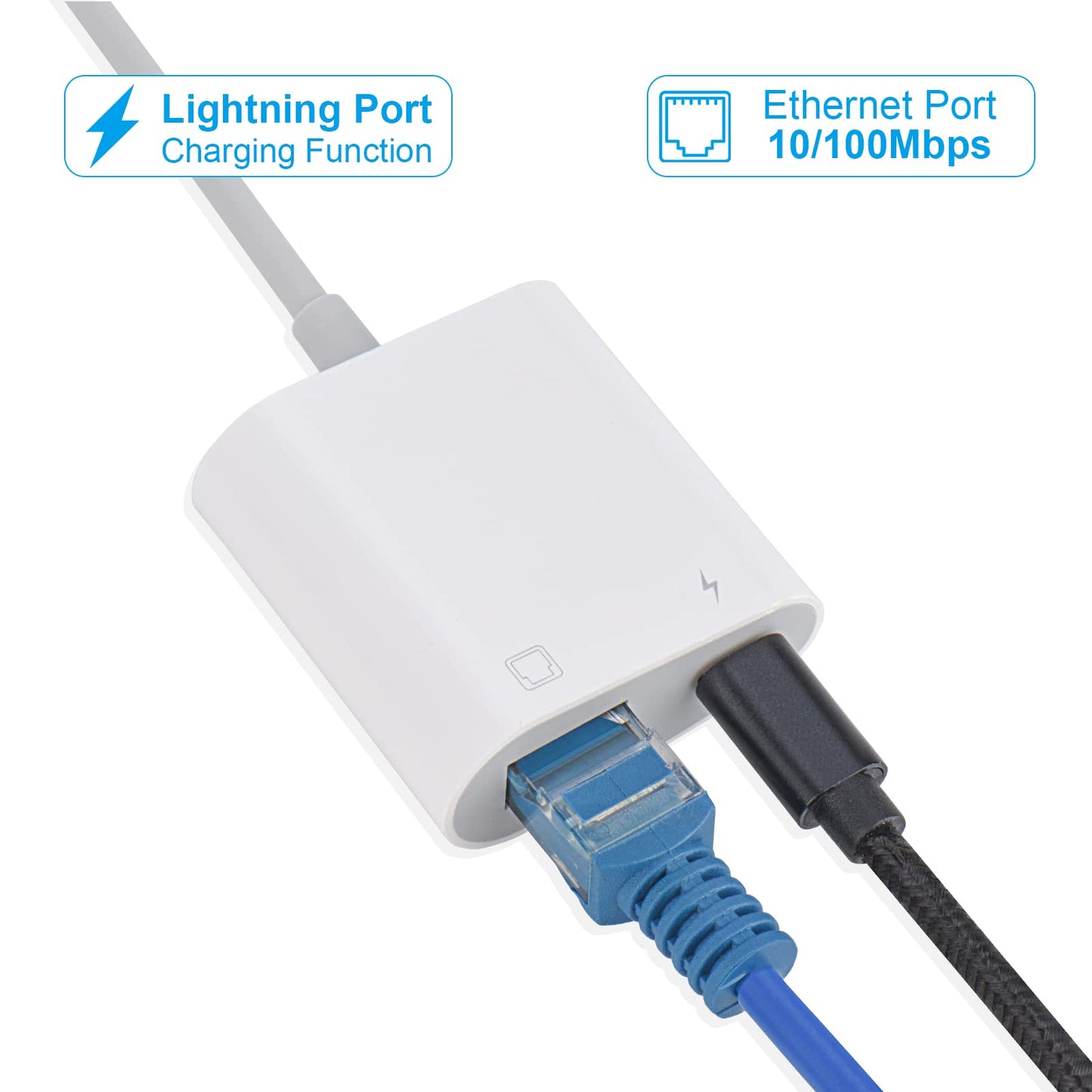 RJ45 Ethernet Adapter for lPhone[Compatible with Apple MFi Certified],10/100Mbps,Support iOS 15, Ethernet Adapter with Charge Port