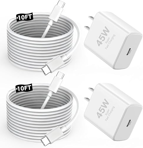 [Apple MFi Certified] iPhone 17 16 15 Pro Max Charger Fast Charging, 2 Pack Apple 45W USB C Super Fast Charger Block with 10FT Extra Long Type C