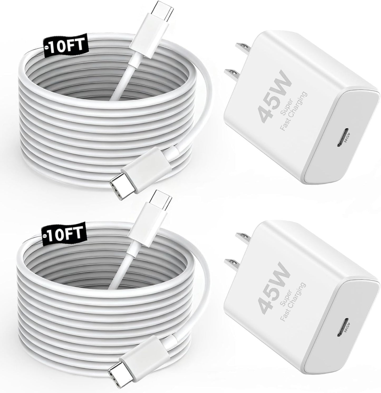 [Apple MFi Certified] iPhone 17 16 15 Pro Max Charger Fast Charging, 2 Pack Apple 45W USB C Super Fast Charger Block with 10FT Extra Long Type C