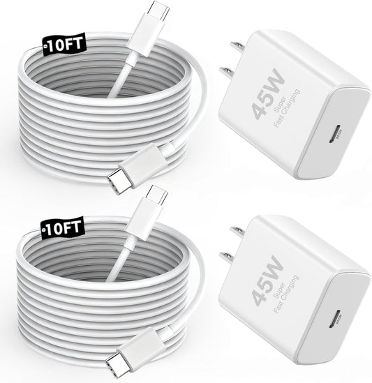 [Apple MFi Certified] iPhone 17 16 15 Pro Max Charger Fast Charging, 2 Pack Apple 45W USB C Super Fast Charger Block with 10FT Extra Long Type C