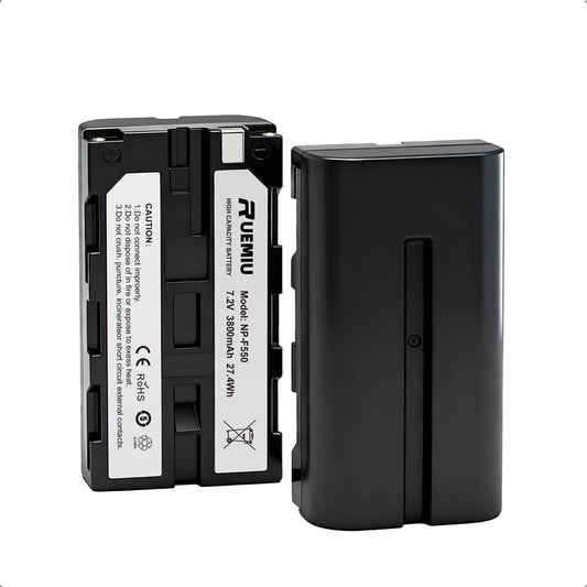 RUEMIU 2-Pack Upgraded 3800mAh NP-F550 Battery Compatible with Sony NP F550, F970, F750 F330, F570, F960, F770, Camera Camcorder, LED Light, Monitor