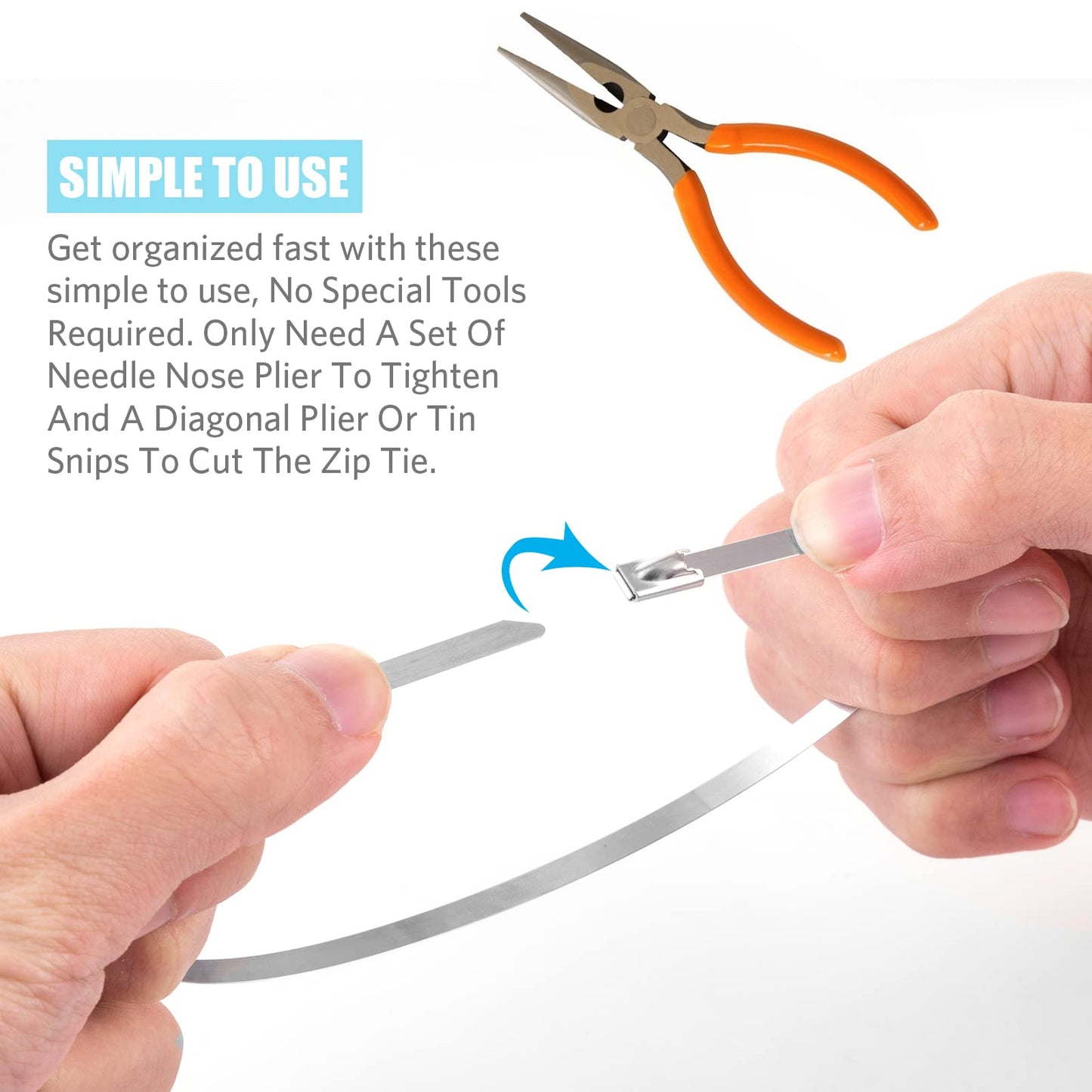 100PCS 11.8Inch Metal Cable Zip Ties - 304 stainless steel Heavy Duty Self-locking Cable Wire Tie Wrap for Fence Exhaust Wrapping Car Outdoor Canopy