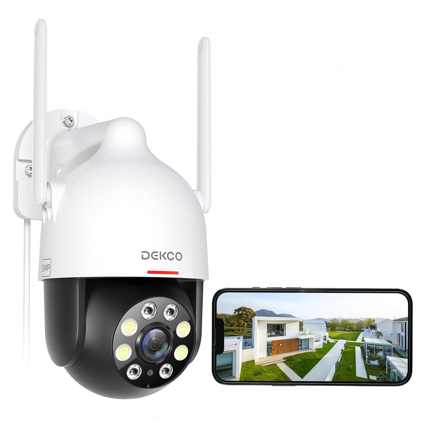 5MP Security Camera Outdoor/Home, DEKCO WiFi Outdoor Security Cameras Pan-Tilt 360° View, 5MP Dome Surveillance Cameras with Motion Detection