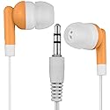 LowCostEarbuds Bulk Pack of 25 Orange/White Earbuds/Headphones - Individually Wrapped