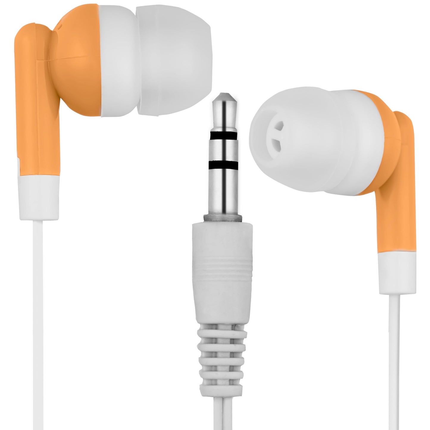 LowCostEarbuds Bulk Pack of 25 Orange/White Earbuds/Headphones - Individually Wrapped