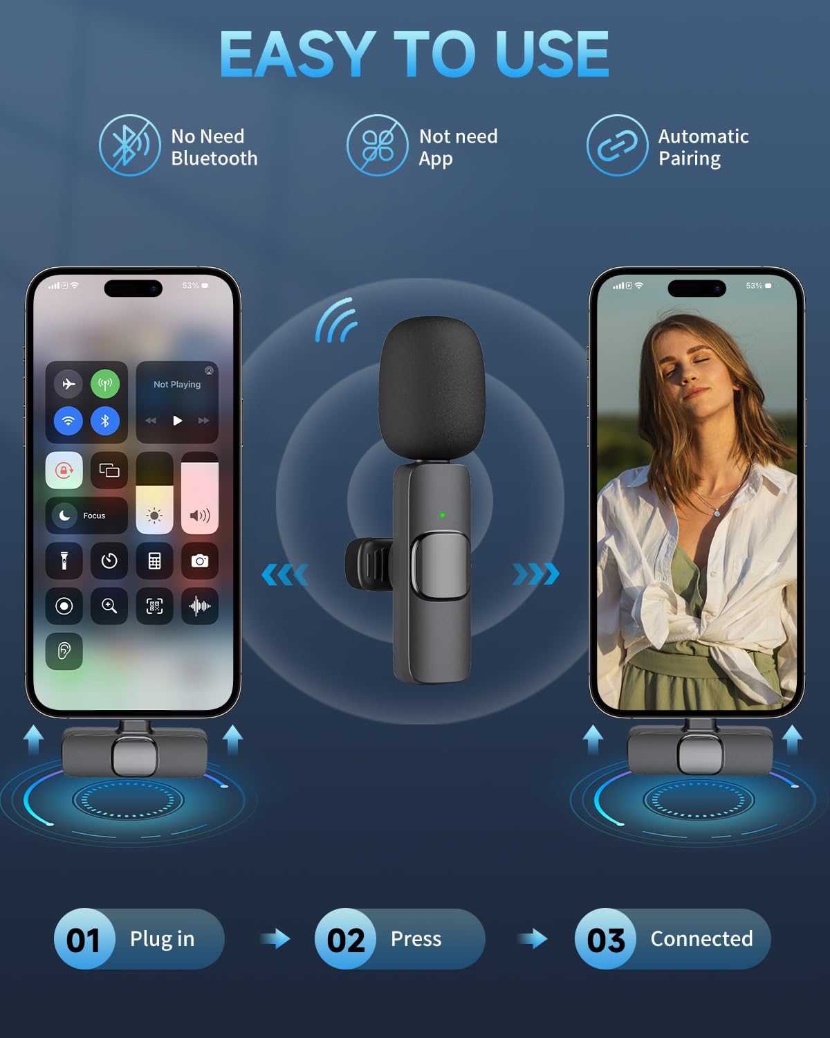 Caiord Professional Wireless Mini Microphone for iPhone 17/16/15, Android Phone, Cordless Omnidirectional Lavalier Lapel Mic, Plug-Play Microphone for