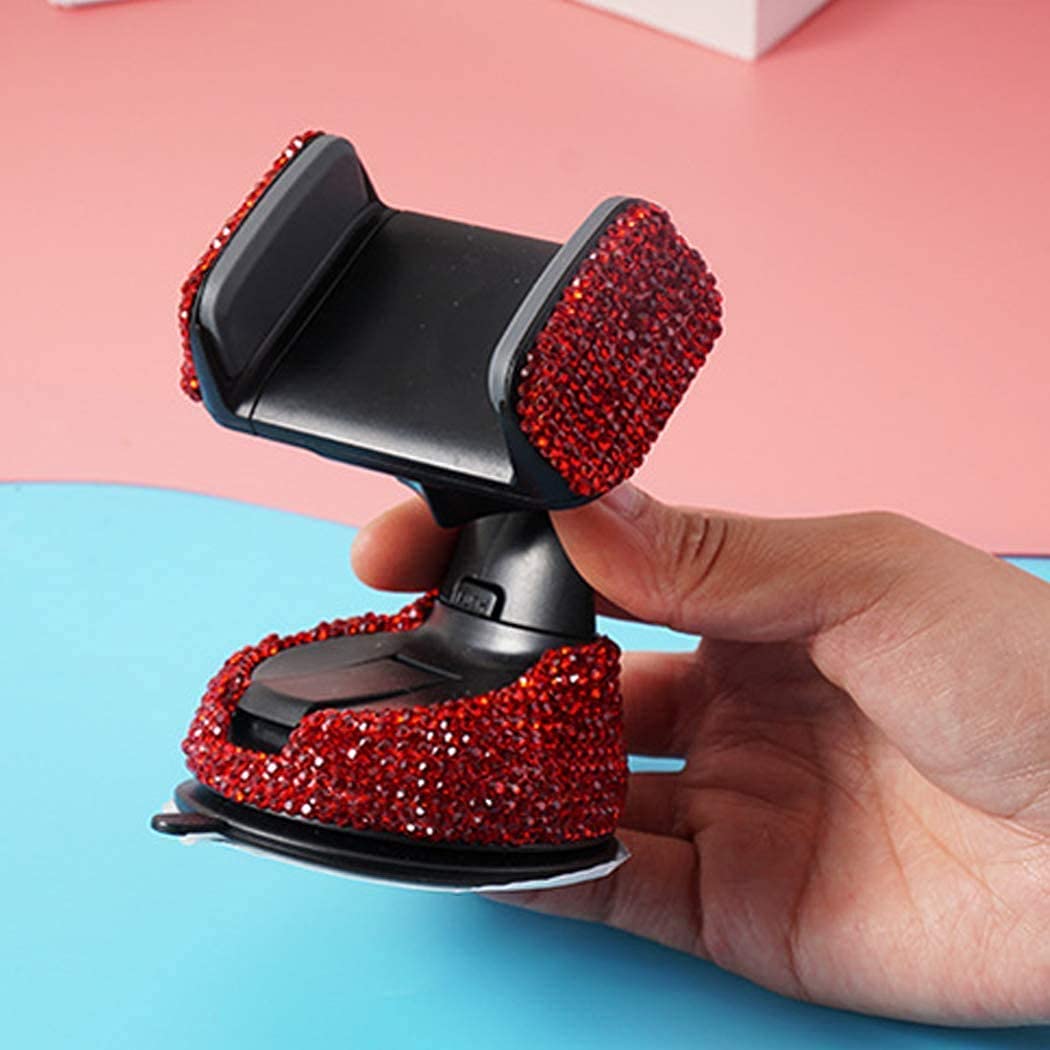 SUNCARACCL Red Bling Phone Holder for Car Windshield Dashboard and Air Vent