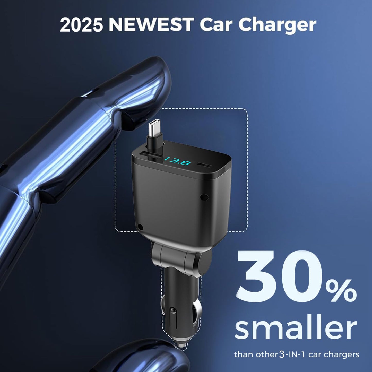 Retractable Car Charger 3 in 1, USB C Car Accessories Adapter for iPhone 16 USB C Charger Fast Charging,for iPhone 15 14 13 12 Pro Max