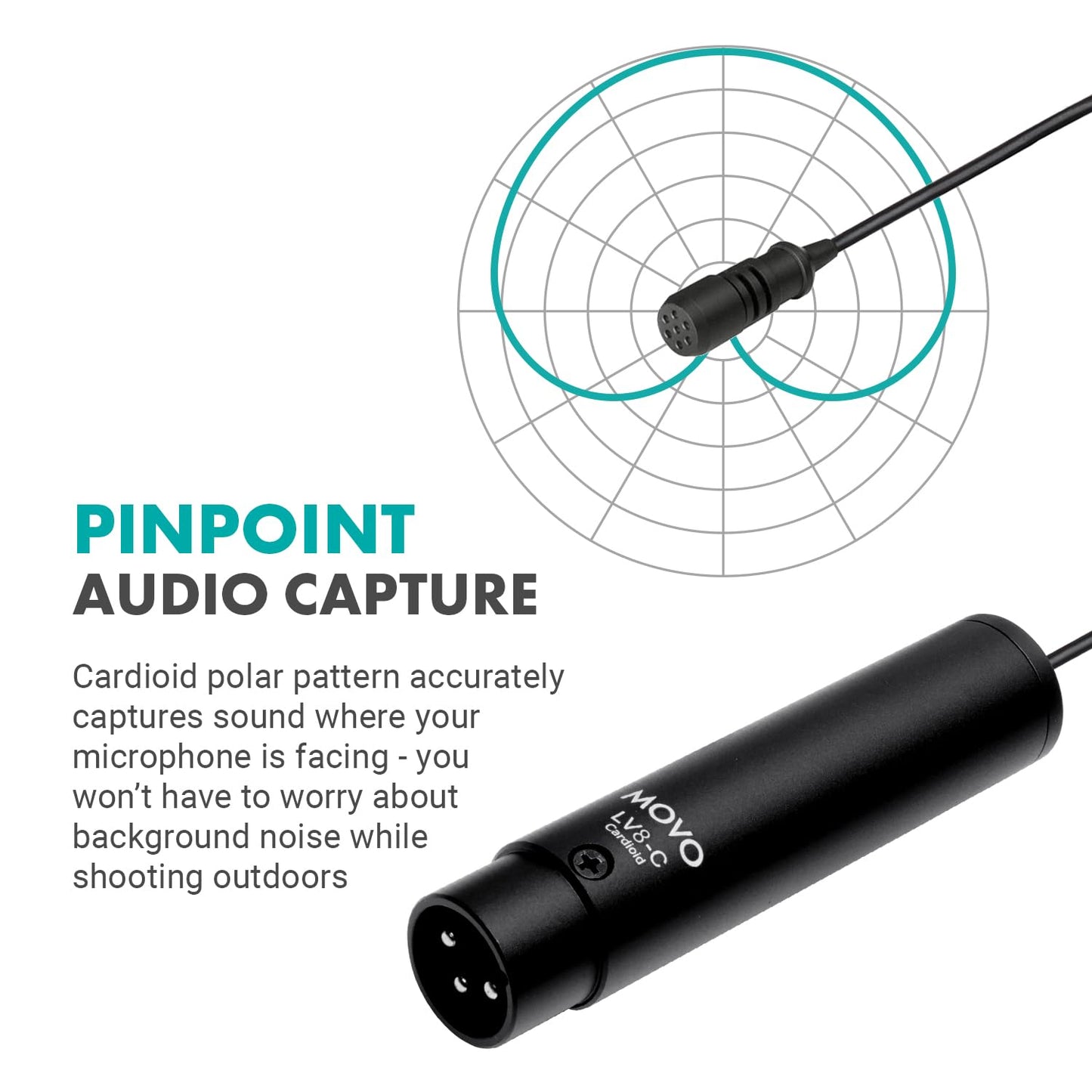 Movo LV8-C Broadcast-Quality XLR Lavalier Cardioid Condenser Wired Microphone with 12mm Mic Capsule for Accurate Voice Recording - Kit Includes Lapel