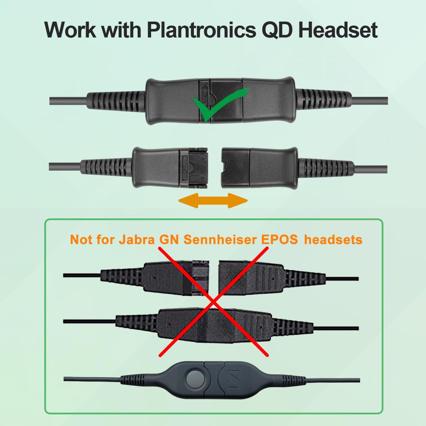 U10P-S Headset Adapter RJ9 Cable for Plantronics Quick Disconnect QD Headsets Wired to RJ9 Phone Headset Adapter Cord Works with Yealink T21P T46G