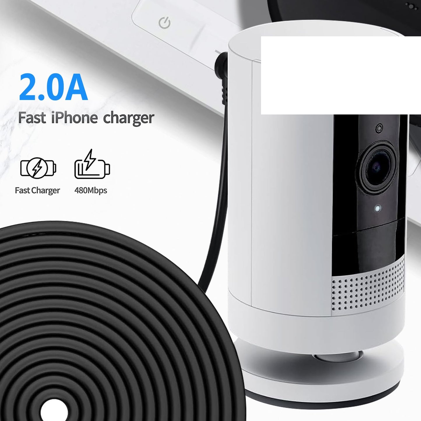 WZHENB 2 Pack Indoor/Outdoor DC Power Adapter Plug Charger for Ring Stick Up Cam Plug-in Camera & Ring Spotlight Cam, Pan Tilt Stick Up Camera