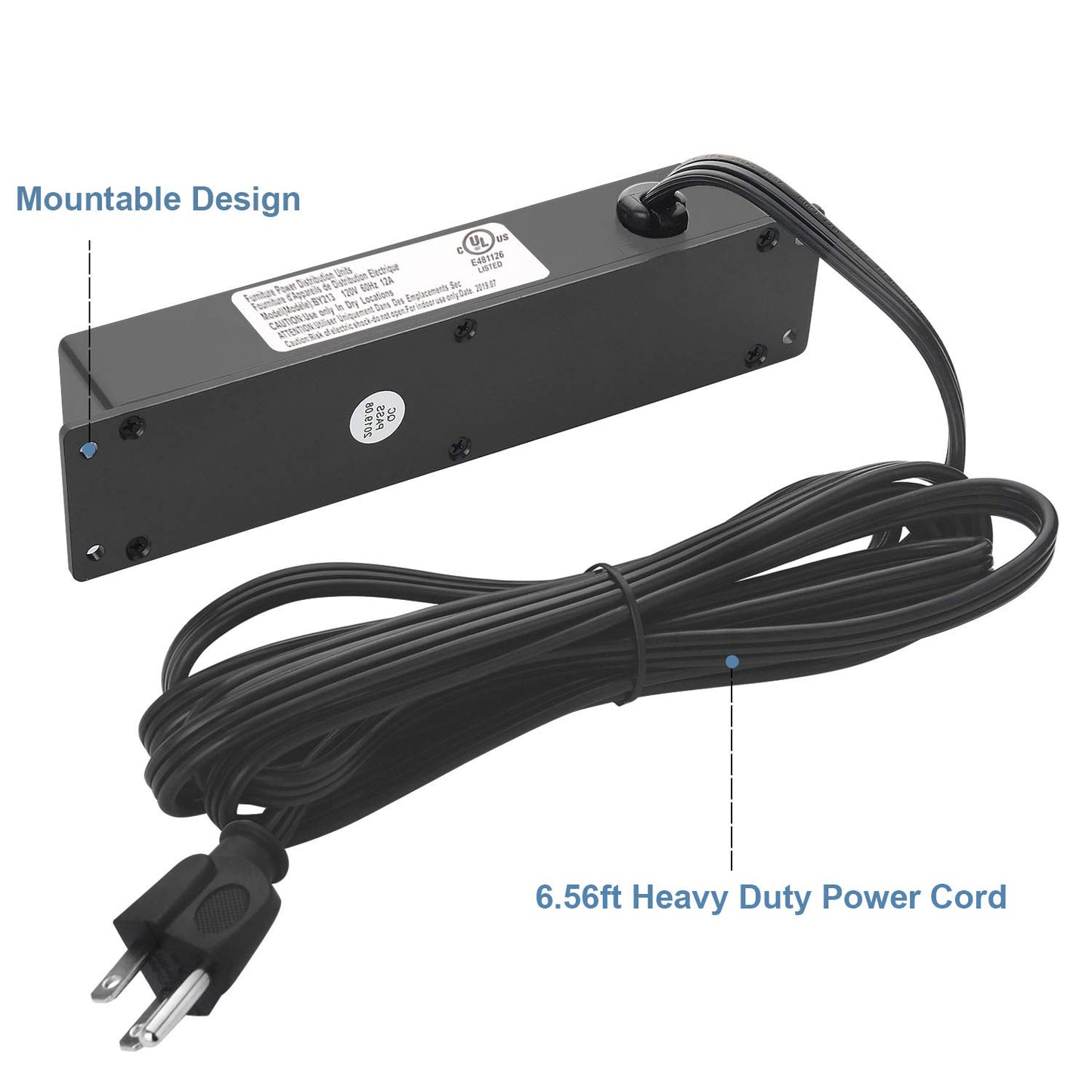 Wall Mount Power Strip with 4 Outlet, Mountable Power Strip with 2 USB Ports, 4-Port Under Desk Mount Connect with 6FT Power Cord, for Workbench
