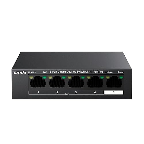 Tenda TEG1105P, 5 Port Gigabit PoE Switch Compatible with IEEE 802.3af/at Devices, Unmanaged PoE Switch with 4 Port PoE+@63W, Plug & Play, Fanless