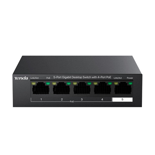 Tenda TEG1105P, 5 Port Gigabit PoE Switch Compatible with IEEE 802.3af/at Devices, Unmanaged PoE Switch with 4 Port PoE+@63W, Plug & Play, Fanless