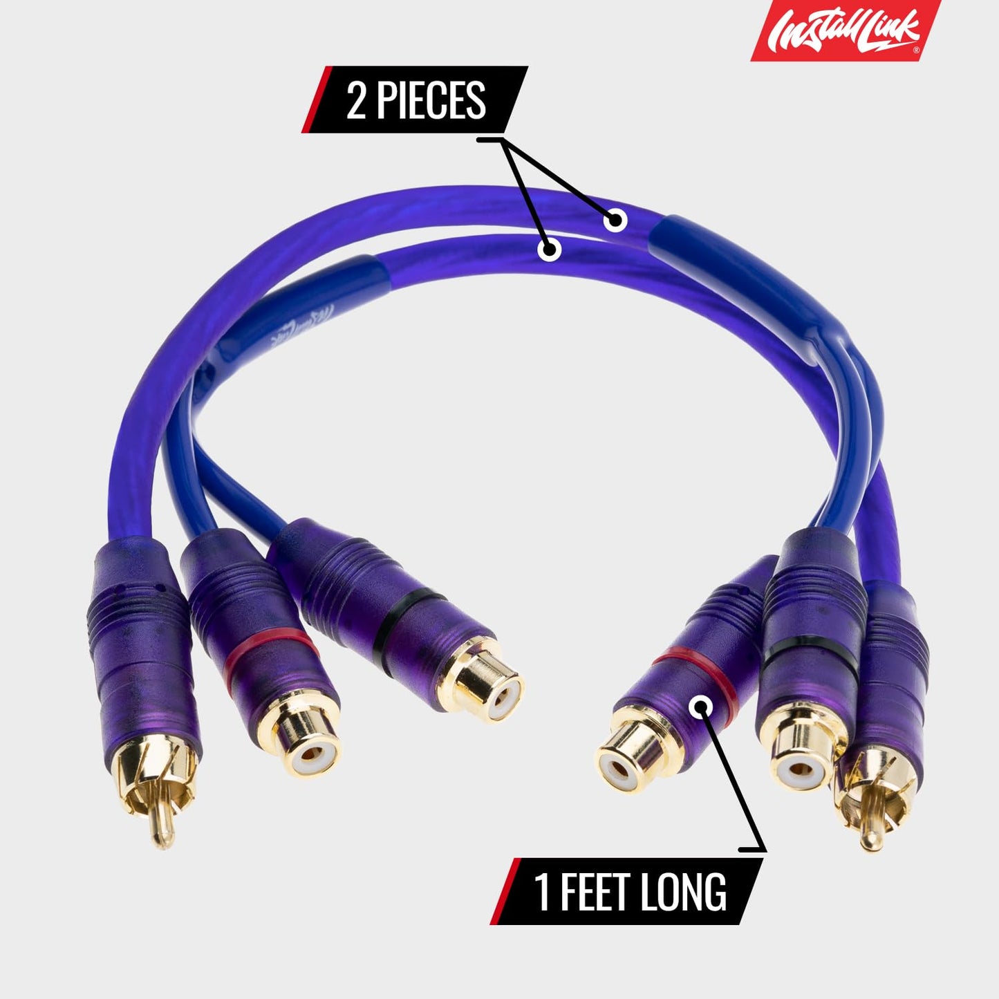 Install Link RCA Audio Cable for Subwoofer or Stereo Cable, Y Adapter 1-Male to 2-Female Splitter, 2pk