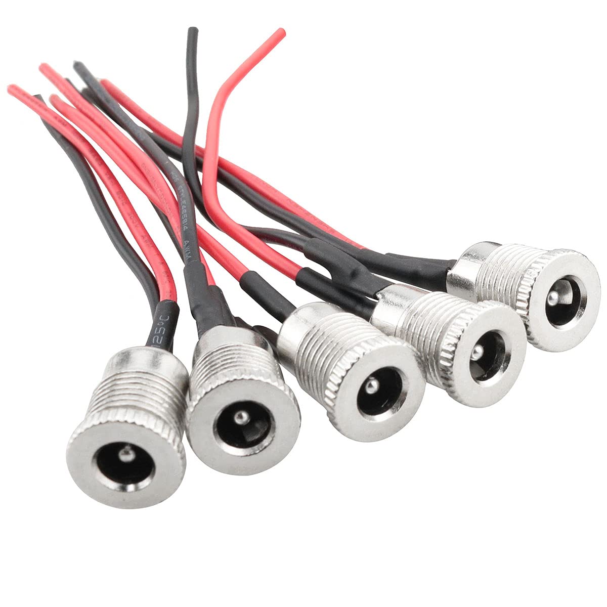 Ruiwaer 5 Sets 5.5 x 2.1 mm DC Power Jack Socket Threaded Female Panel Mount Connector Adapter with Dustproof Plug for MP3 Phone Audio Video CCTV