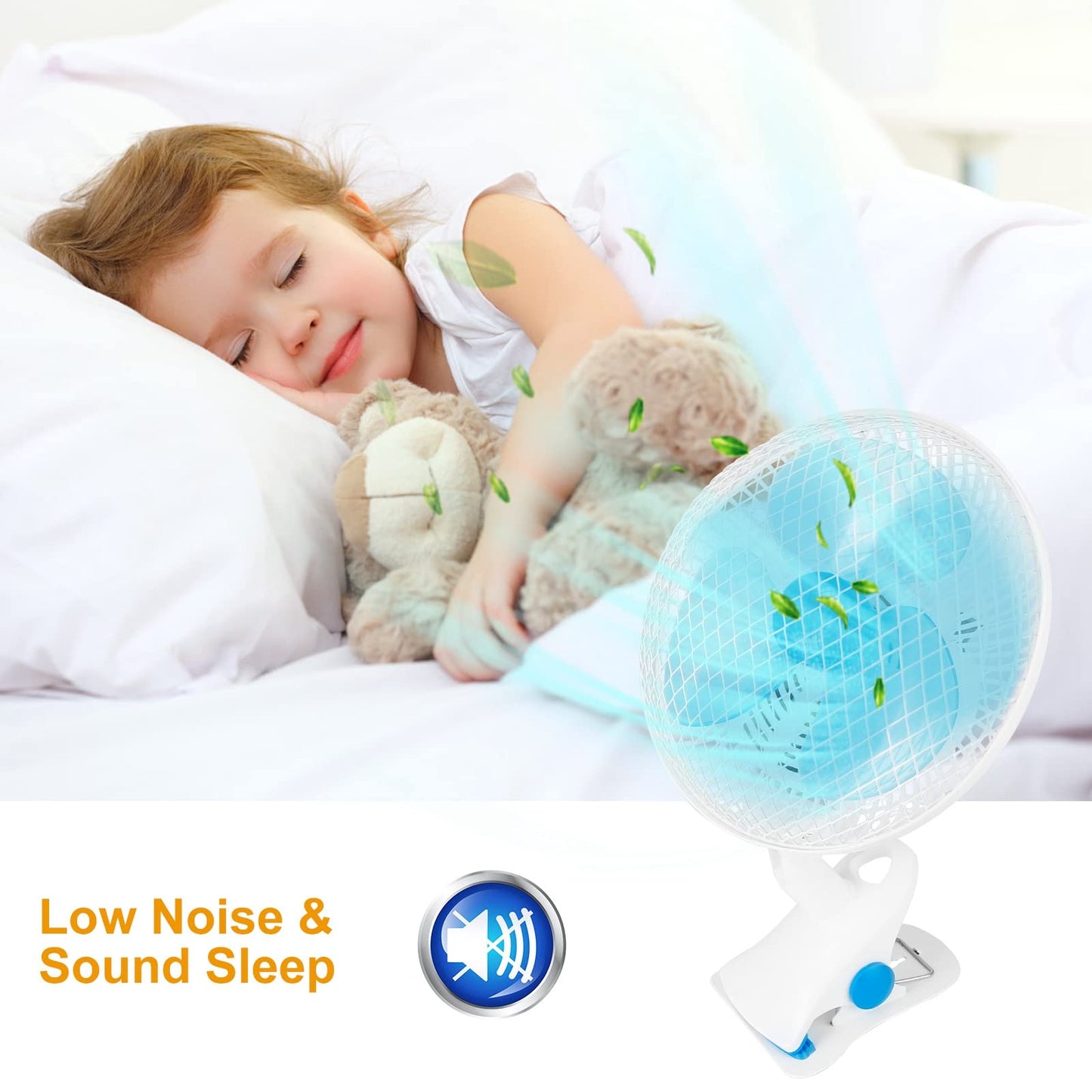 iMounTEK Clip On Fan 2 Speeds Table Fan Quiet Clamp Fan Adjustable Tilt Auto Shaking Fan Wall Mount Personal Fan For Desk Office Home Baby Strollers