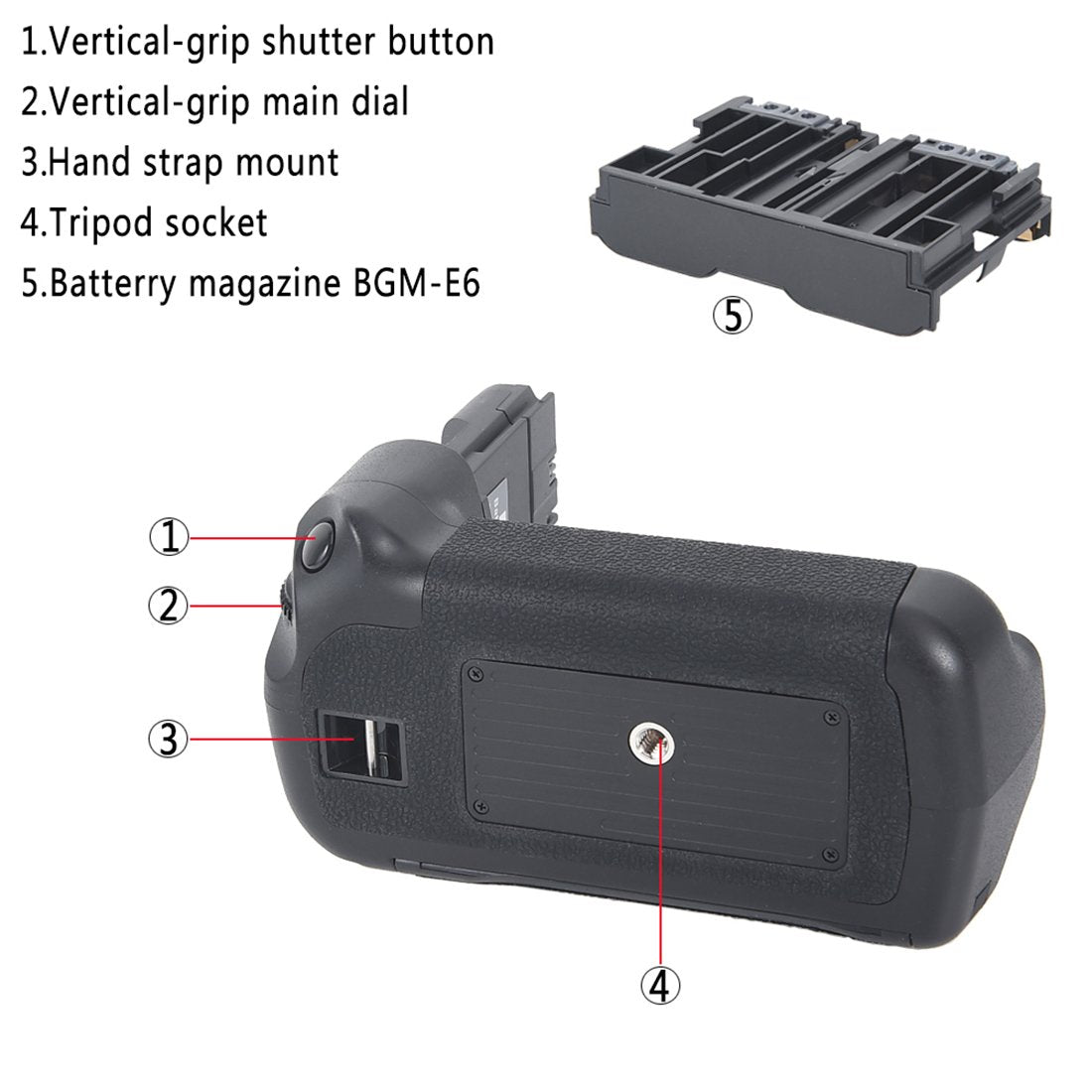 DSTE Replacement for Pro BG-E6 BGE6 Vertical Battery Grip + 2X LP-E6 LP-E6N Compatible Canon EOS 5D Mark II 5D2 SLR Digital Camera