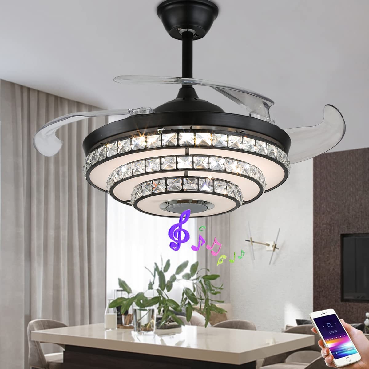 mfanchan 42 Inch Fandelier Ceiling Fan with Light, Black Chandelier Fans