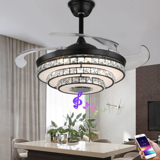 mfanchan 42 Inch Fandelier Ceiling Fan with Light, Black Chandelier Fans
