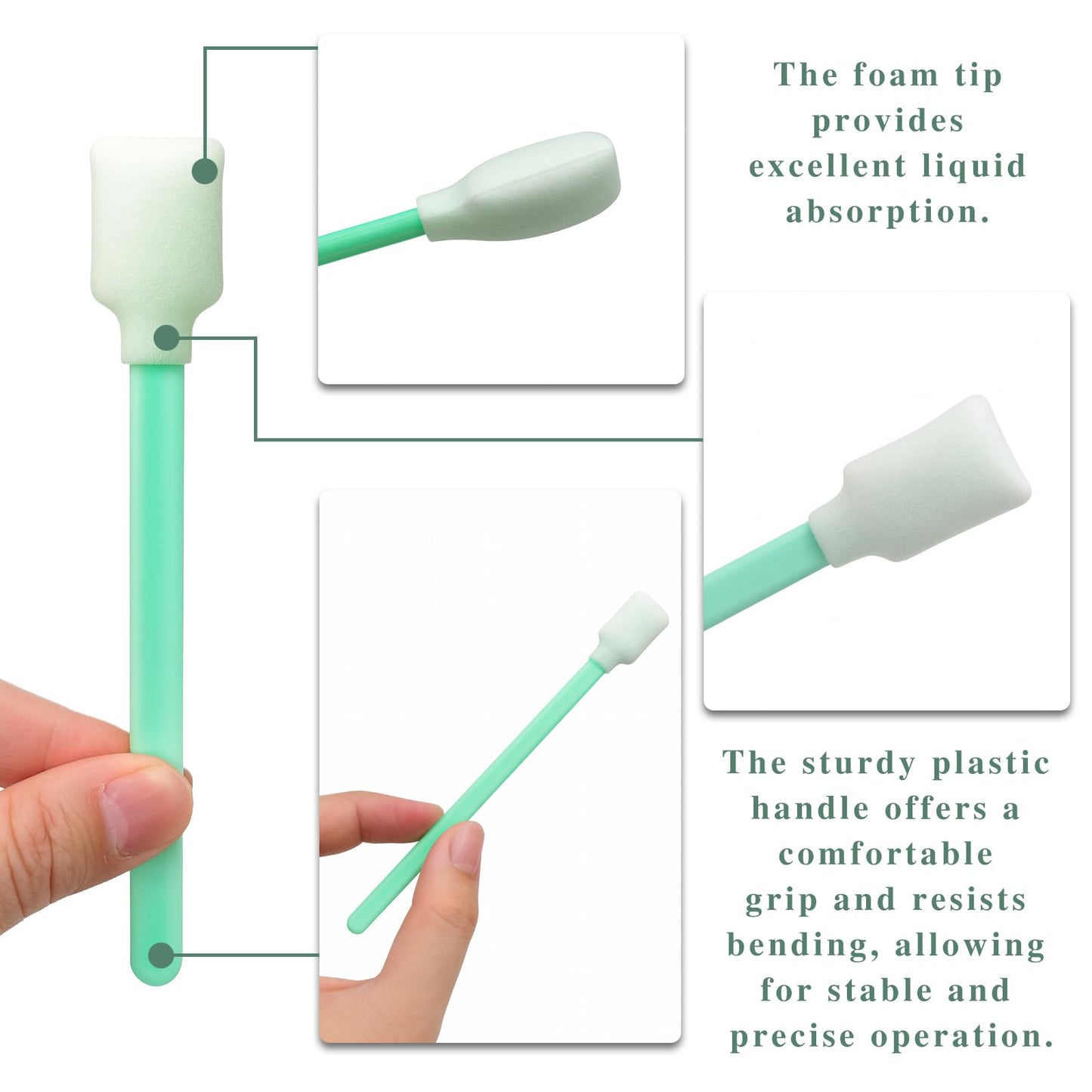 50PCS Foam Cleaning Swabs - Anti-Static Lint-Free Applicators for Printers, Cameras, Optical Lenses & Electronic Equipment