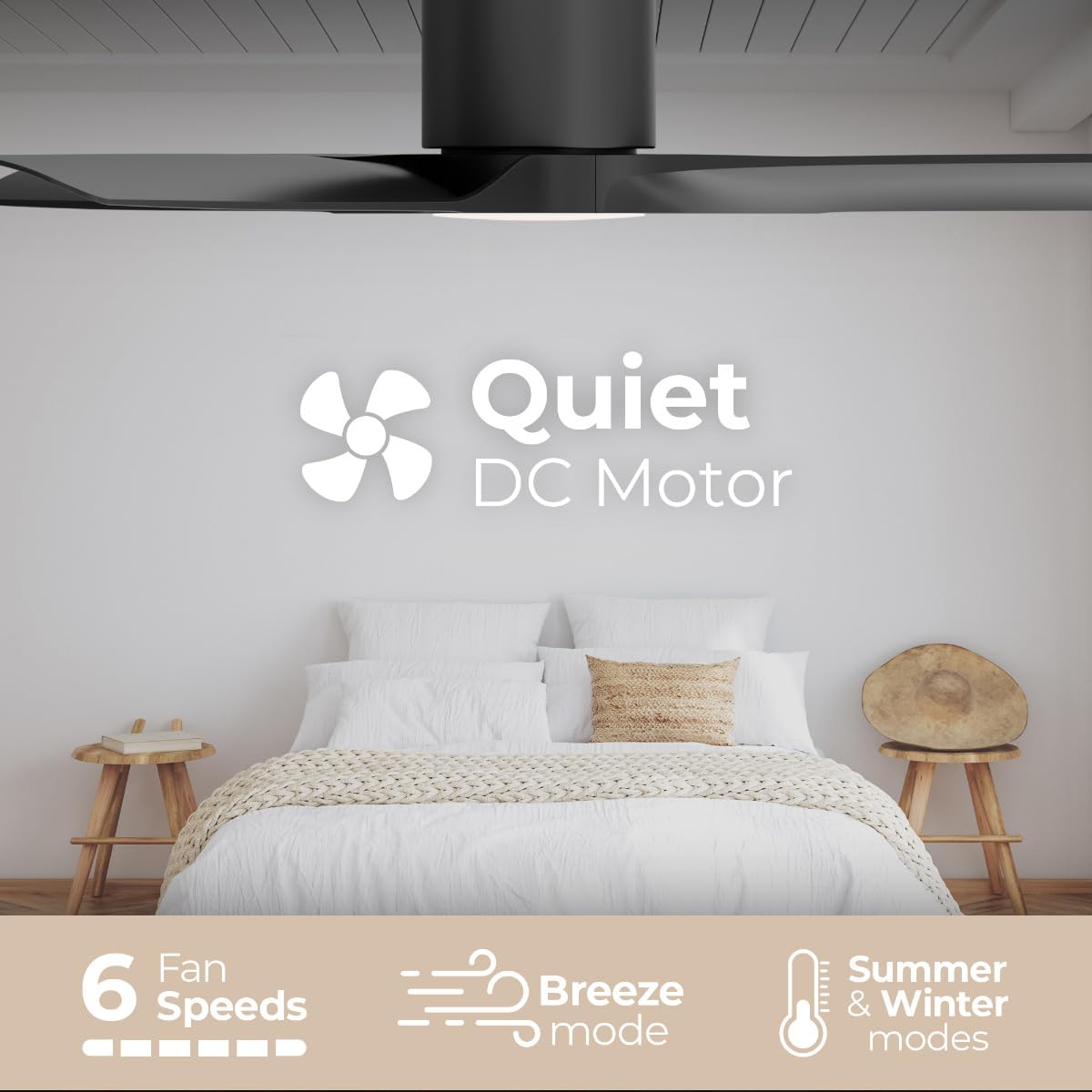 East Grove Home Delta 52in 3-Blade Smart Flush Mount Ceiling Fan 2700K-6000K CCT Tunable Range LED Light Kit with Matte Black Hardware in Matte Black
