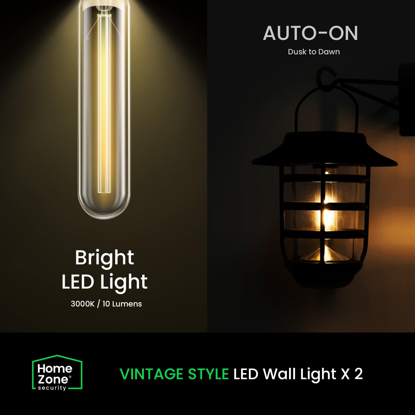 Home Zone Security 2 Packs Solar Wall Hanging Lights Outdoor 3000K Warm Up to 8 Hours Light Dawn Motion Sensor Auto, IP65 Waterproof, No Wiring