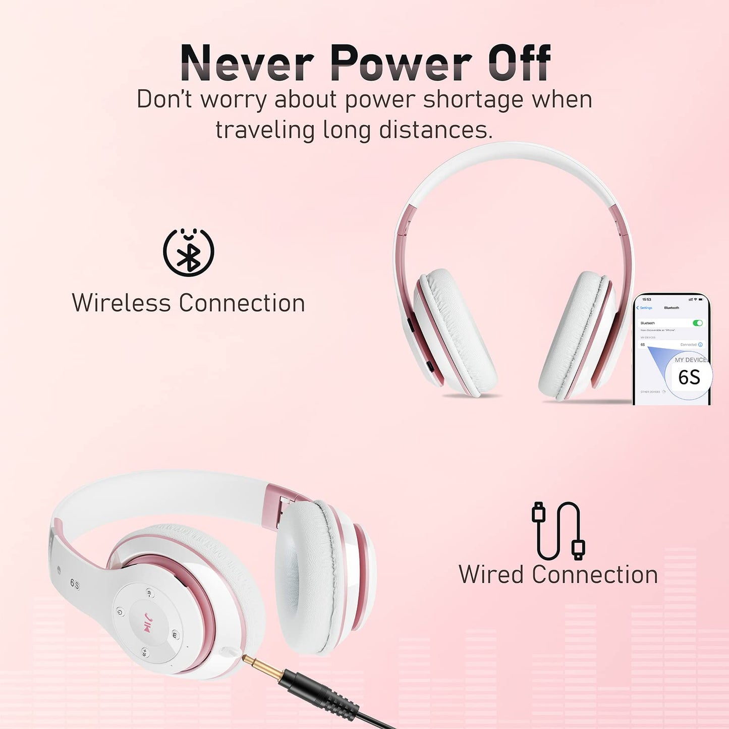 Falebare Bluetooth Headphones Over Ear, 6S Foldable Wireless Headphones with 6 EQ Modes, 40 Hours Playtime HiFi Stereo Headset with Mic, Soft Ear…