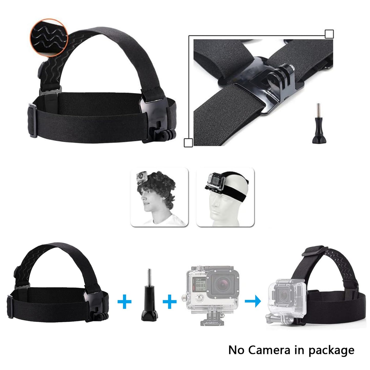 Action Camera Head Mount Strap Compatible with Gopro Hero 13 12 11 10 9 8/AKASO EK7000 Brave 4 Brave 7LE/ODDV/Hiicam/Xilecam/Icefox/WOLFANG, Wearing