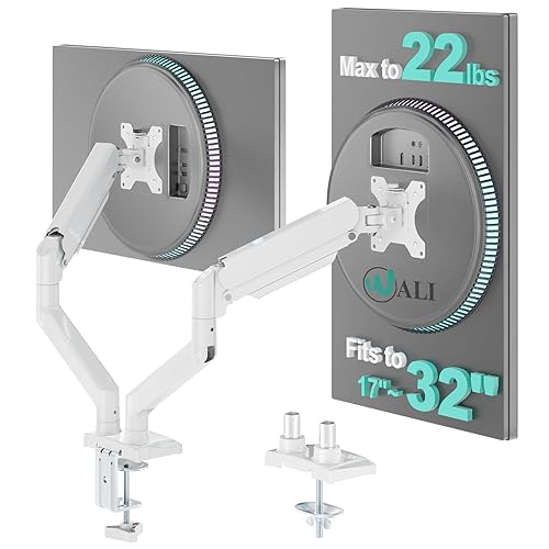 WALI Dual Monitor Stand, Adjustable Arm Monitor Mount for 2 Monitors up to 32 Inch,19.8lbs Capacity (GSMP002W), White by WALI
