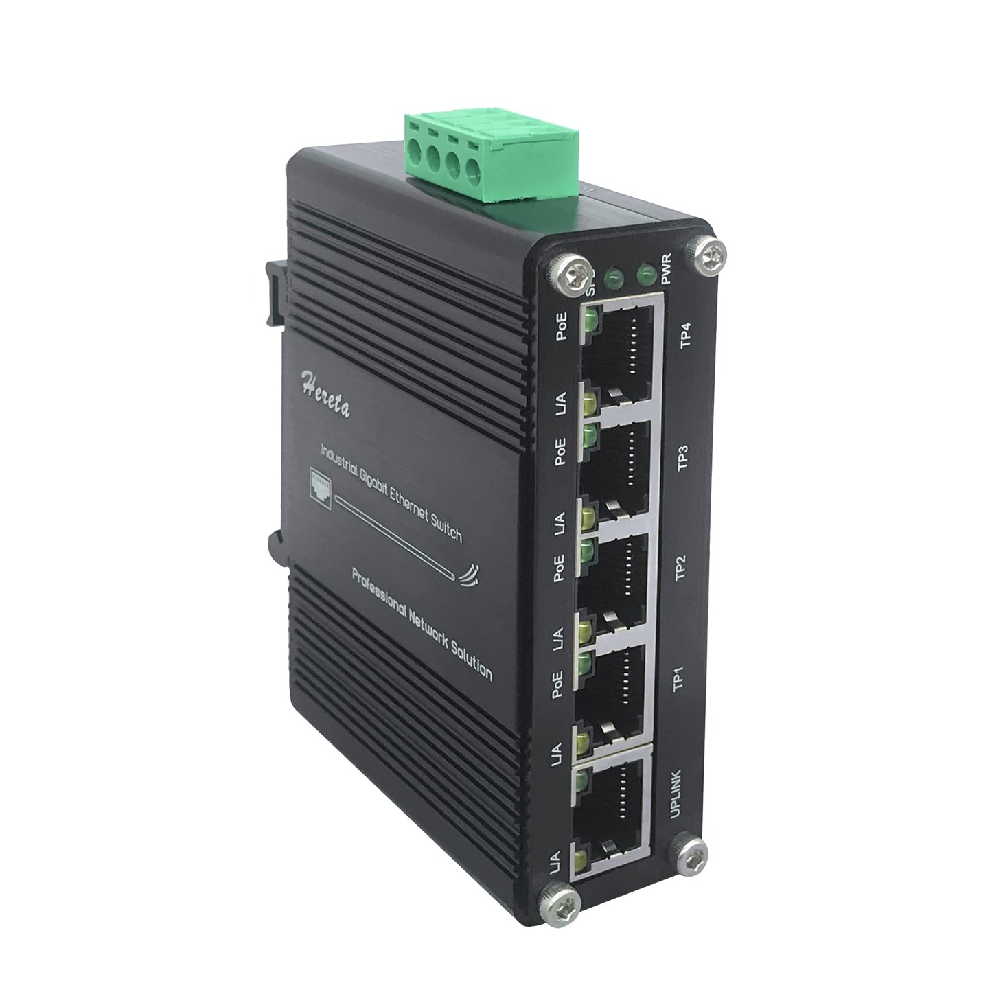 Industrial Gigabit Ethernet PoE+ Switch 5-Port 10/100/1000BASE-T Auto-MDI/MDI-X Half/Full Duplex Compact 30W PoE+ Ethernet Switch 12~48VDC Wide Range