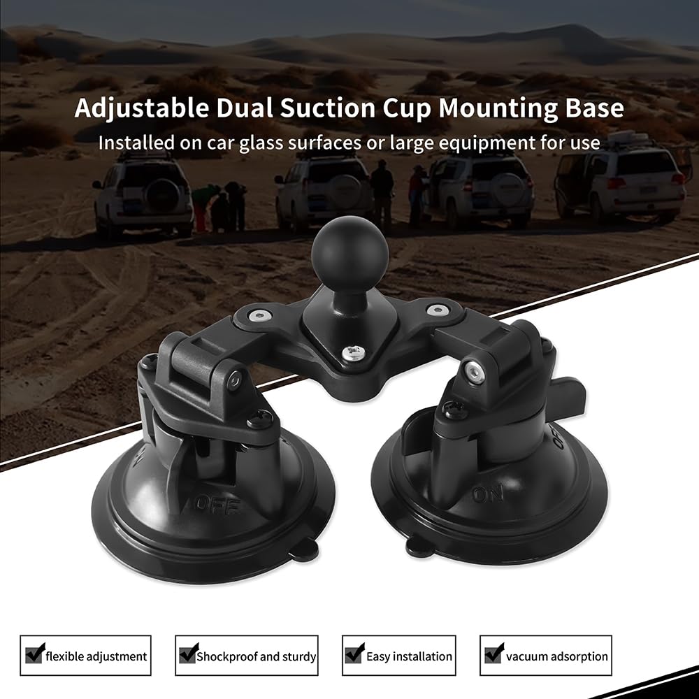 FPN Dual Suction Cup Mount Base with 1-Inch Ball, Compatible with RAM Mounts B Size Double Socket Arms & 25mm Ball Systems