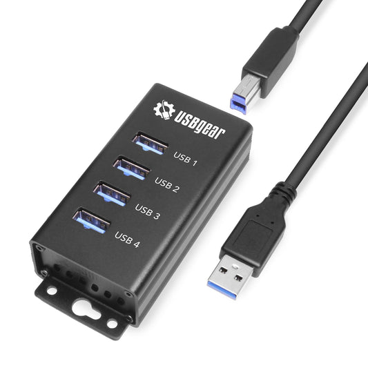 USBGear 4 Port USB Hub 3.2 Gen 1 - Mountable SuperSpeed Data Hub with USB Ports for Laptop, PC, Desktop, and More, 5V/2A Power Adapter with Type-A