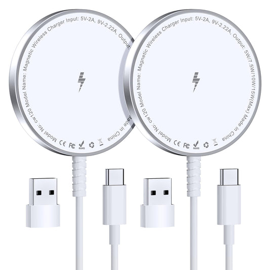 for MagSafe Charger: Magnetic Wireless Charging Pad for iPhone 17 16 15 14 13 12 Series & AirPods 4-2 Pro, Strong Magnet, Aluminum Alloy, USB-C/A