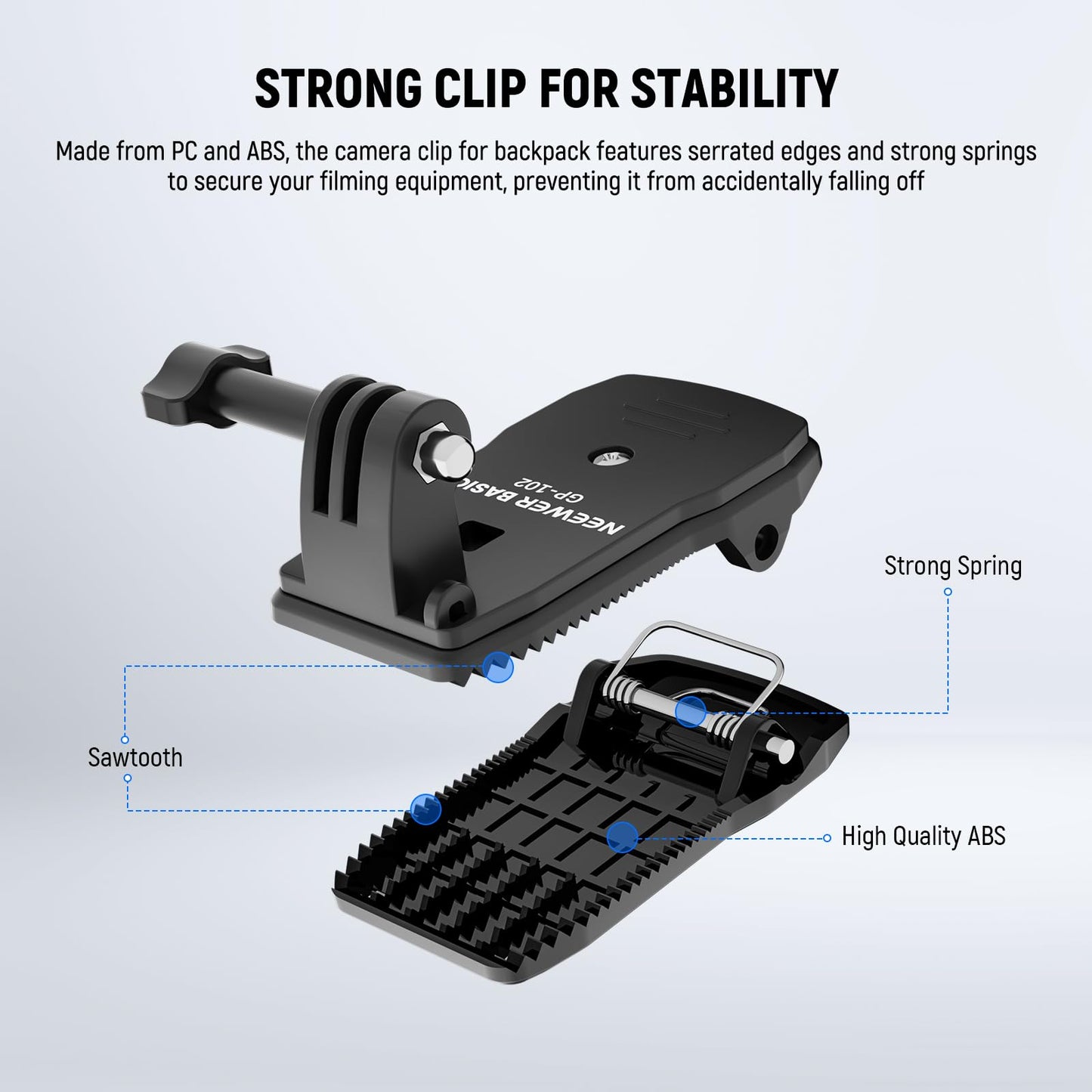 NEEWER Basics Backpack Strap Clip Clamp Mount Holder, Three Prong Adapter Compatible with GoPro Hero Insta360 DJI AKASO Action Camera Accessories