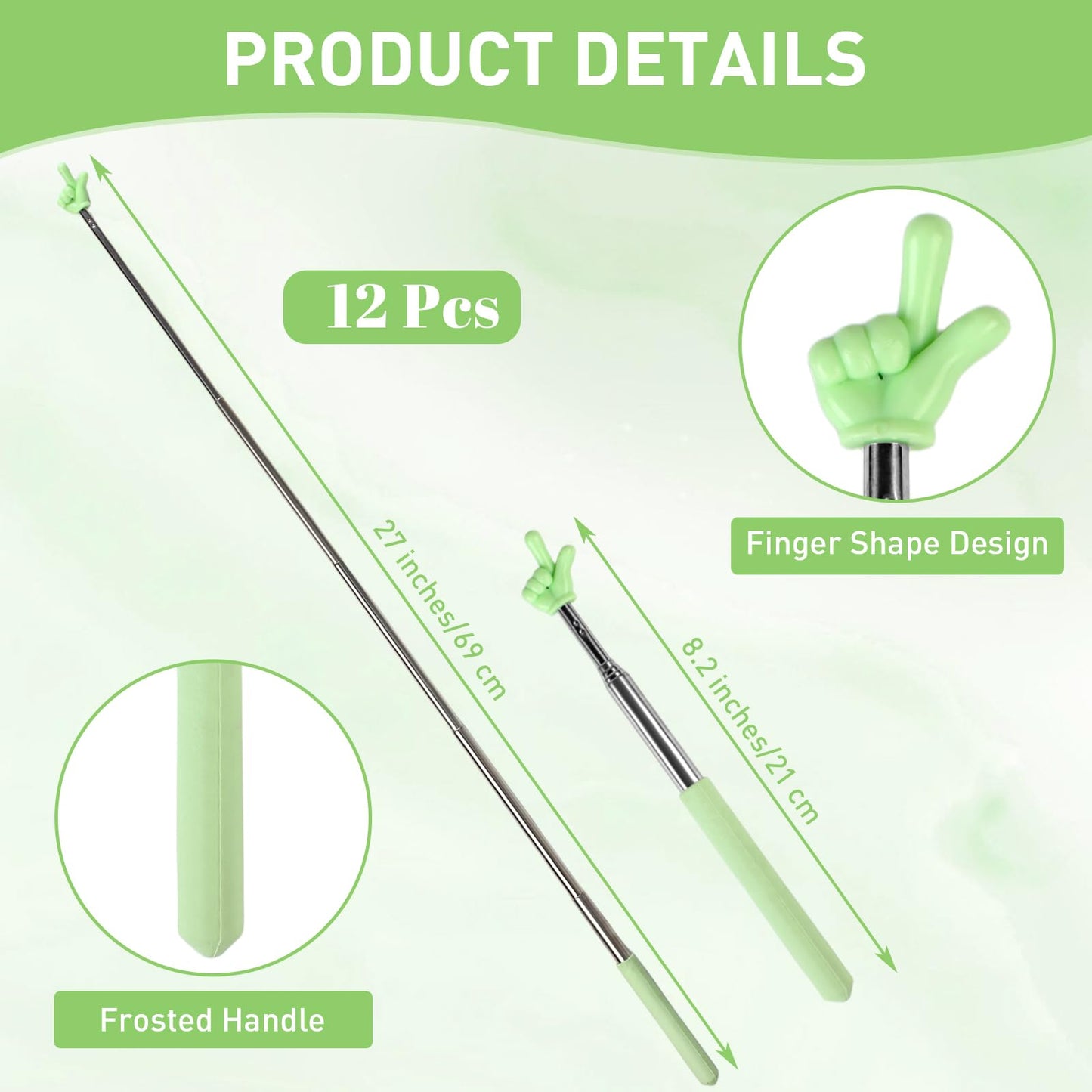 Azureal 12PCS Pointer Finger Stick, Extendable Colorful Finger Pointer Stick, Mini Retractable Teacher Pointer for Presentation, Whiteboard