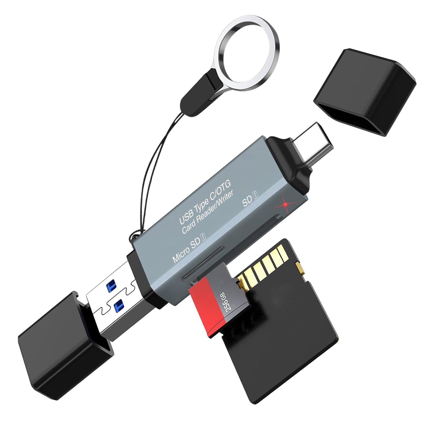 Cyberguys USB 3.0 SD Card Reader, Dual USB-C & USB-A Connector, 5Gbps High-Speed SD/MicroSD Memory Cards Adapter, 2-in-1 Card Reader