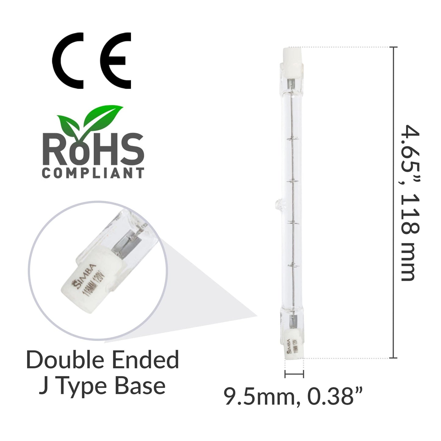 Simba Lighting Halogen R7S 118mm T3 150W Dimmable 1500lm 120V 2700K, 5 Pack