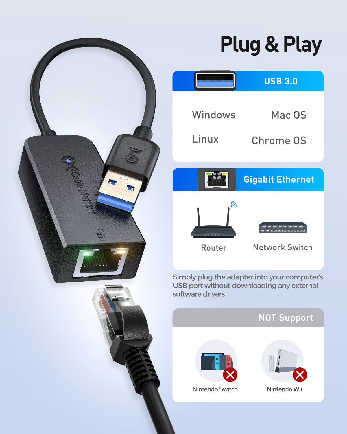 Cable Matters 2-Pack USB to Ethernet Adapter, USB 3.0 Gigabit Network