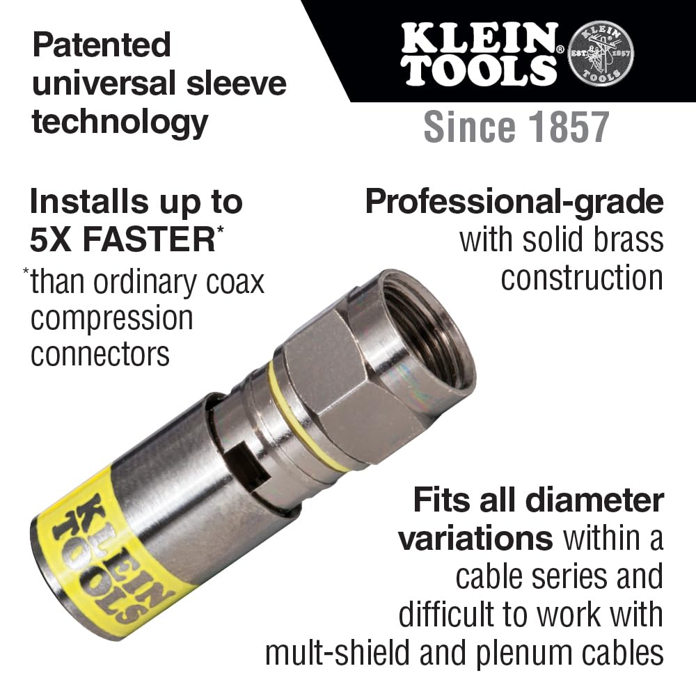 Klein Tools VDV812-612 F-Connector for RG6/6Q Coaxial Cable, 50-Pack