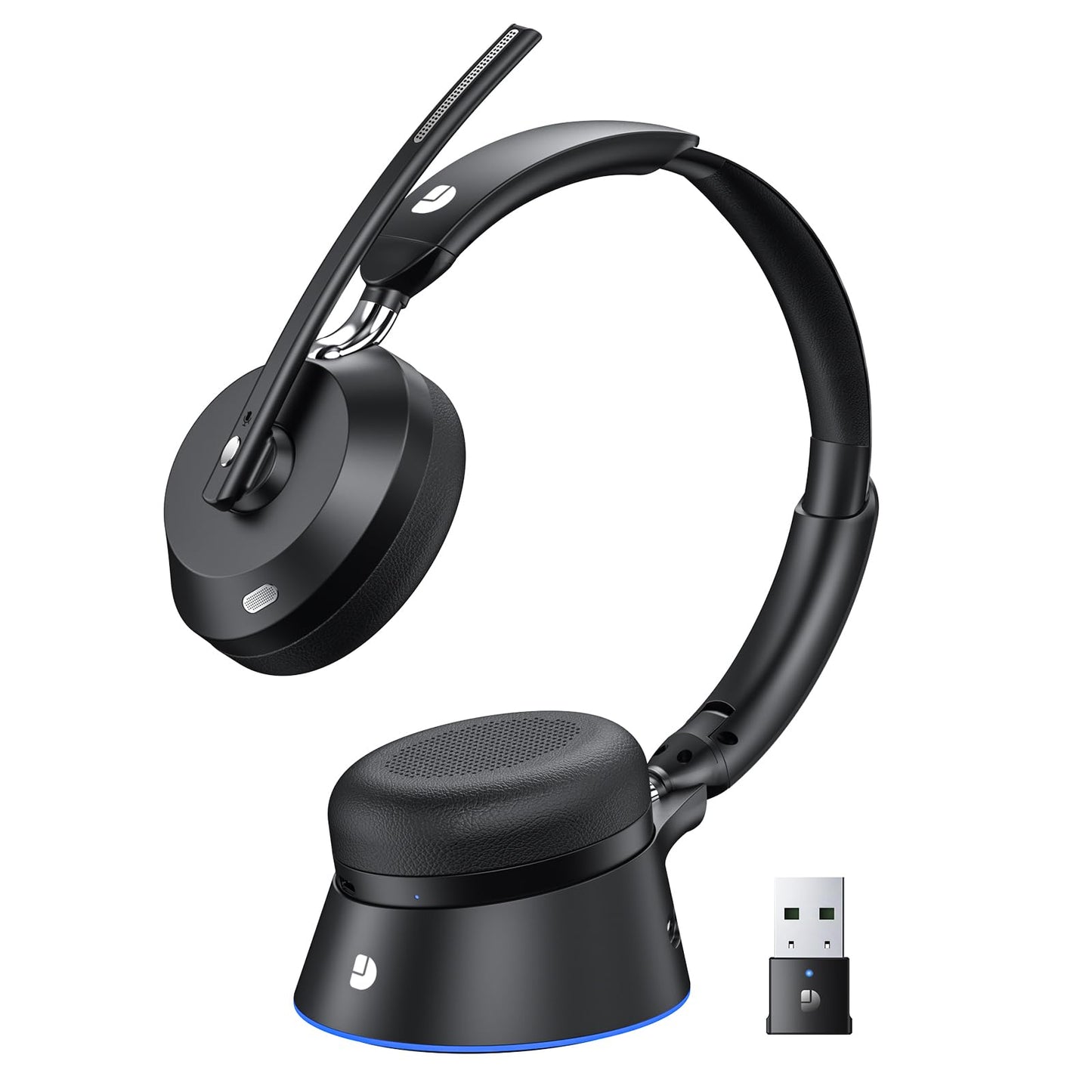 Wireless Headset with Mic for Work, Wireless Headphones with Mic (Noise Cancelling), Charging Base & Mute Button, Bluetooth Headset with Microphone…