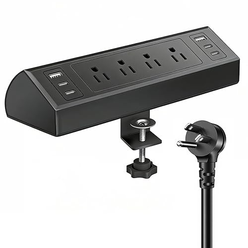 Desk Clamp Power Strip with 40W Total Fast Charging Station, 4 PD 20W USB C Ports, 4 AC Outlets, 1875W Surge Protectors, 6.5 FT Flat Plug Desk Edge
