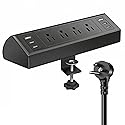 Desk Clamp Power Strip with 40W Total Fast Charging Station, 4 PD 20W USB C Ports, 4 AC Outlets, 1875W Surge Protectors, 6.5 FT Flat Plug Desk Edge