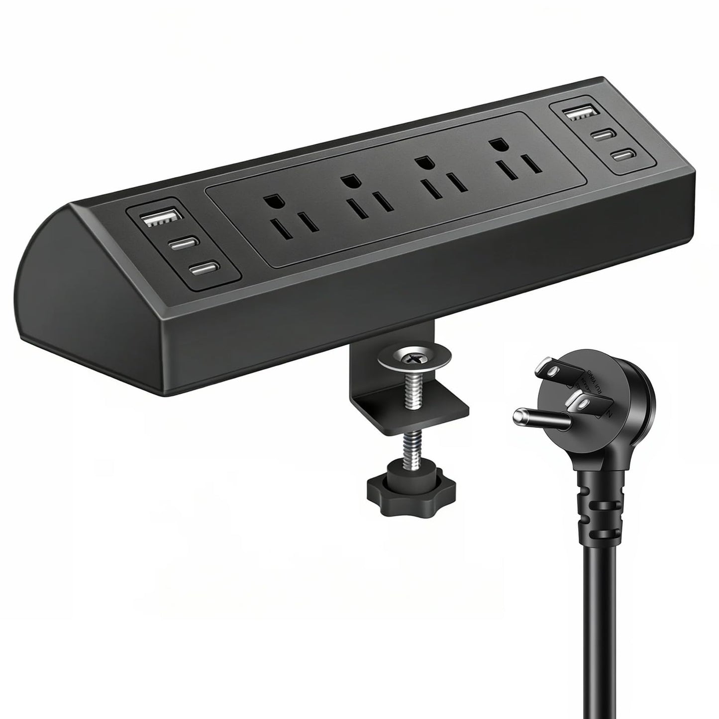 Desk Clamp Power Strip with 40W Total Fast Charging Station, 4 PD 20W USB C Ports, 4 AC Outlets, 1875W Surge Protectors, 6.5 FT Flat Plug Desk Edge