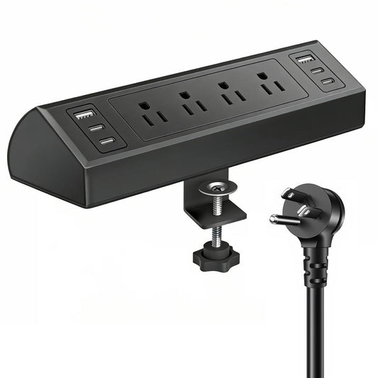 Desk Clamp Power Strip with 40W Total Fast Charging Station, 4 PD 20W USB C Ports, 4 AC Outlets, 1875W Surge Protectors, 6.5 FT Flat Plug Desk Edge