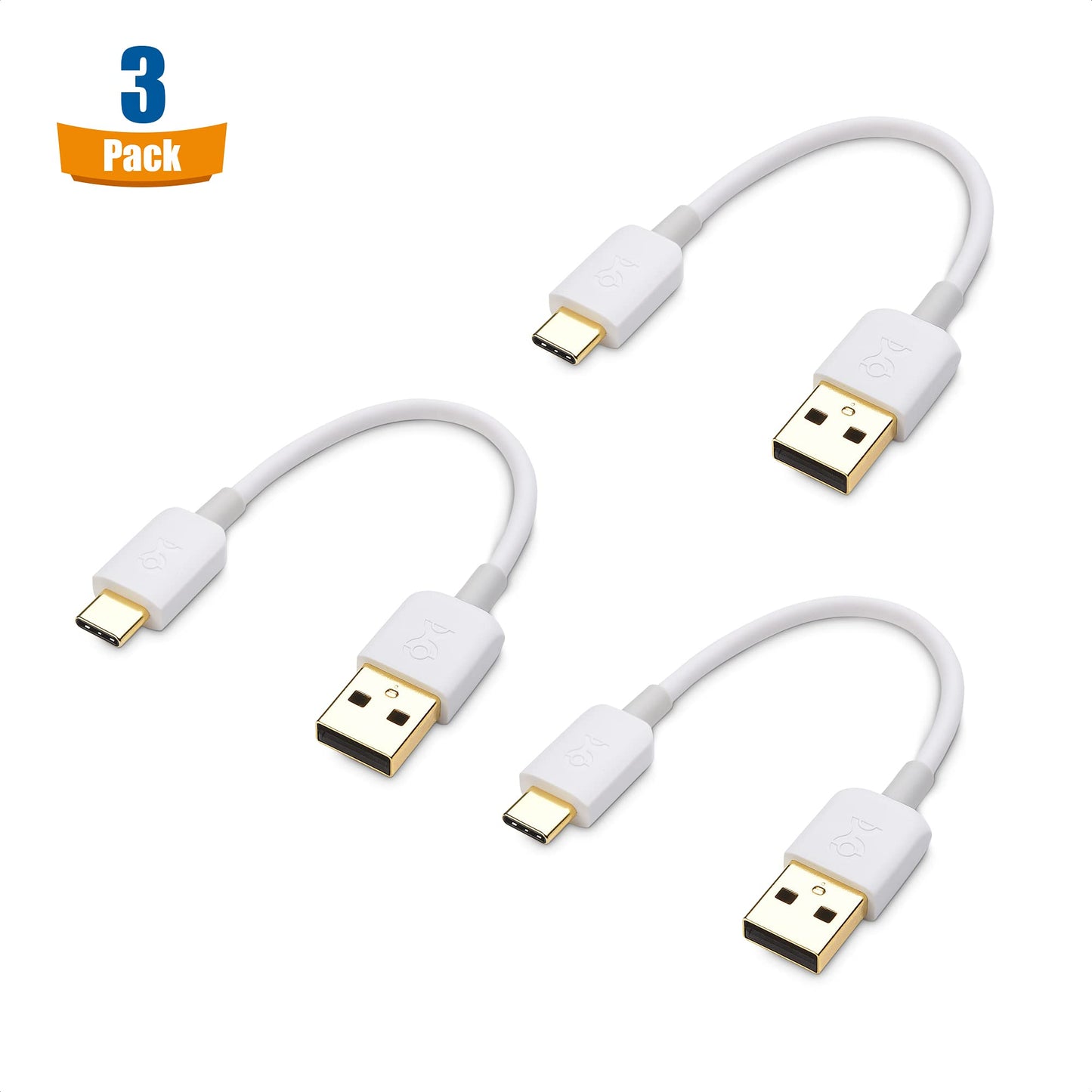 Cable Matters 3-Pack Short USB to USB C Charging Cable - 6 Inch/15cm, 3A Fast Charging in White for iPhone 16/15, Samsung Galaxy S23, S22 Note 20, LG