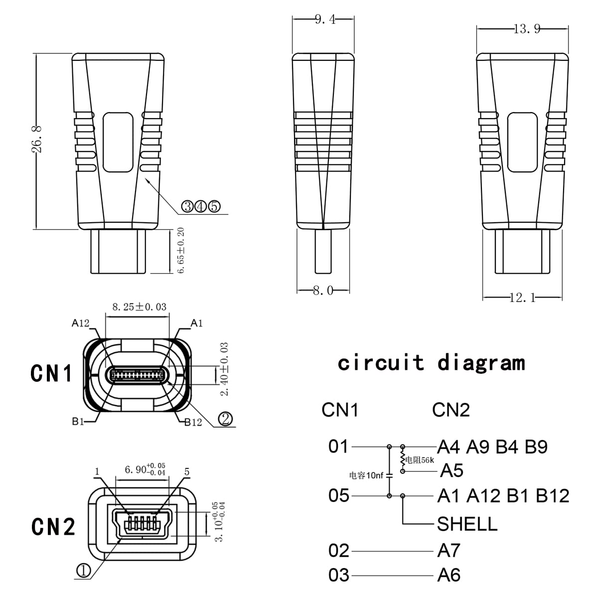 ZJKJHJY Type-C Male to Mini USB Female Adapter [2 Pack]