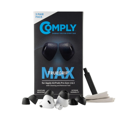 Comply TrueGrip MAX | Premium Memory Foam Replacement Earbud Tips for Apple AirPods Pro 1 & 2 | Long Lasting Comfort, Extreme Durability, Secure Fit