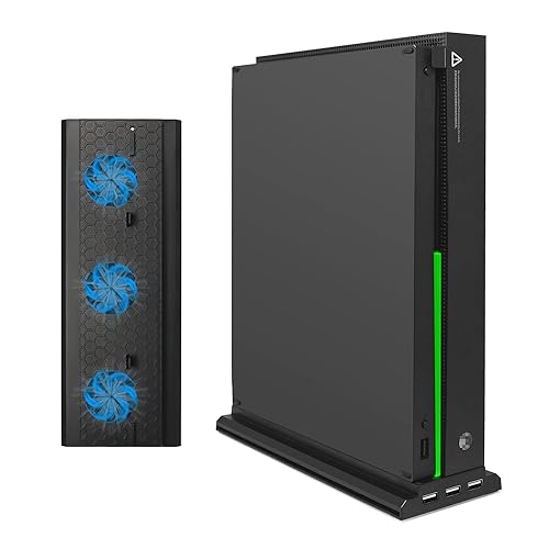 FASTSNAIL Vertical Cooling Stand Compatible with Xbox One X, Cooling Fan Stand Compatible with Xbox One X with 3 USB Ports and a Light Bar (Only